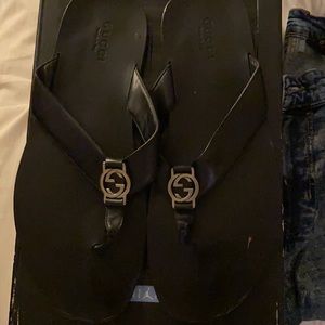 Gucci sandals leather black Size 13